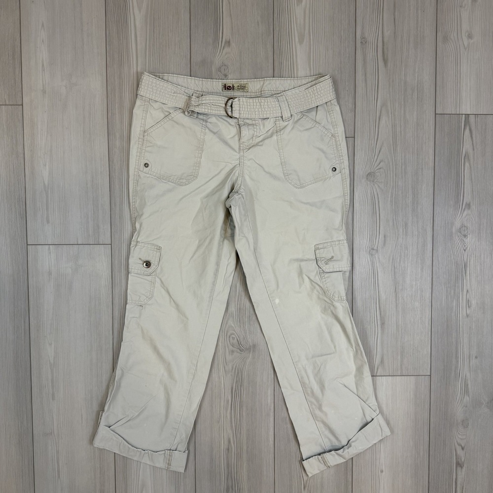 L.E.I. Low-Rise Cargo Pants Roll Hem Y2K 90s Khaki Size 11 Juniors / 35"‎ Waist